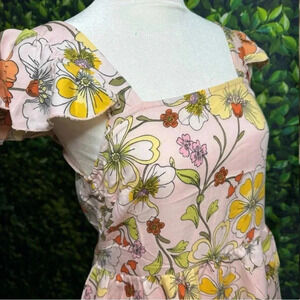 New Lottie & Holly B.O.G. COLLECTIVE Floral Dress Blush Pink Rust Ruffle Mini
